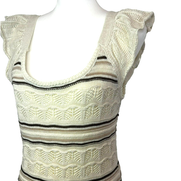 FRESHMAN 1996 | Large‎ Boho Cream Brown Crochet Ruffle Flutter Sleeve Midi Dress - Picture 1 of 12